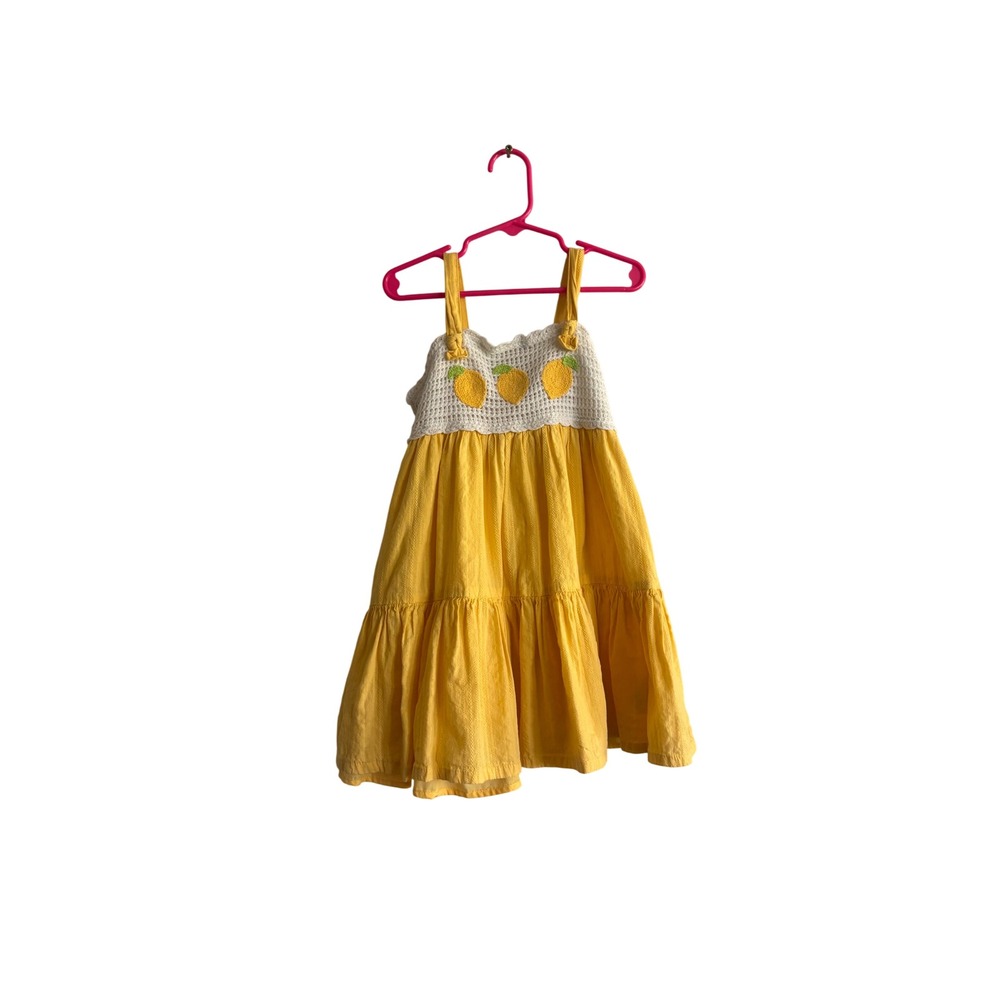 Tommy Bahama Girls Yellow Lemon Crochet Tiered Sundress Size 5T Tropical Coastal
